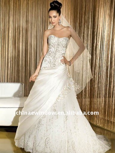 Graceful Beaded HiLo Strapless Wedding Dress D63867