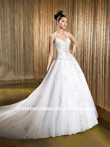 Charming Spaghetti HiLo Beaded Wedding Dress D63862