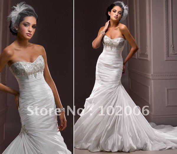 Free Shipping 2012 Glamorous Crystal Taffeta White Mermaid Wedding Dresses