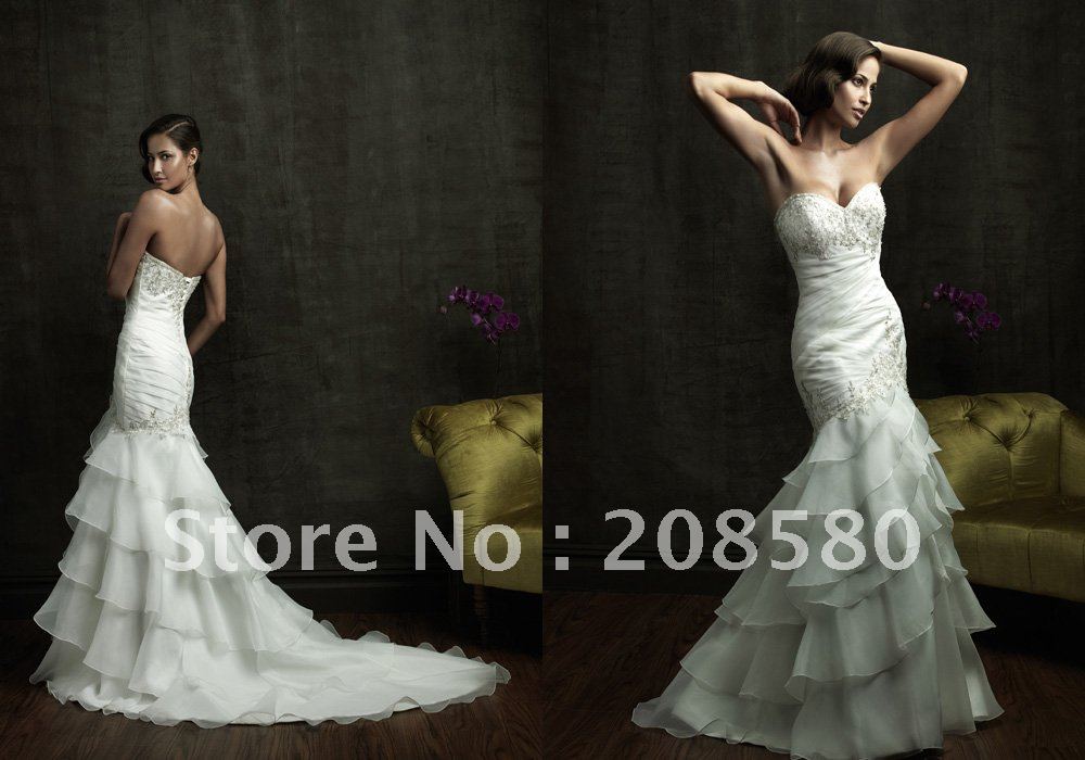 2012 sweetheart appliqued mermaid bridal wedding dresses organza court train