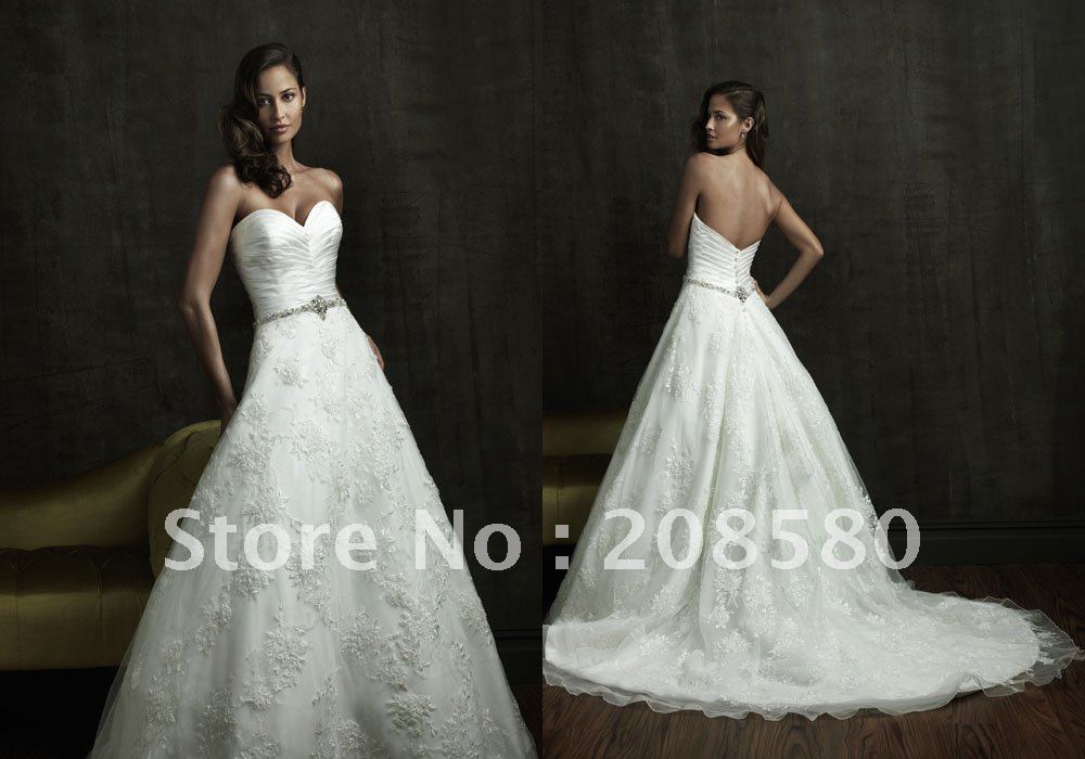 2012 sweetheart white Aline lace bridal wedding dresses gowns court train 
