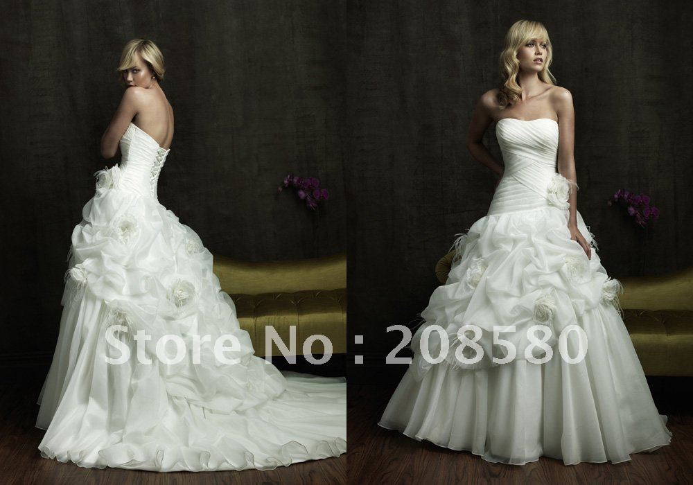 2012 strapless ball gown ruffled organza bridal wedding dresses lace up back