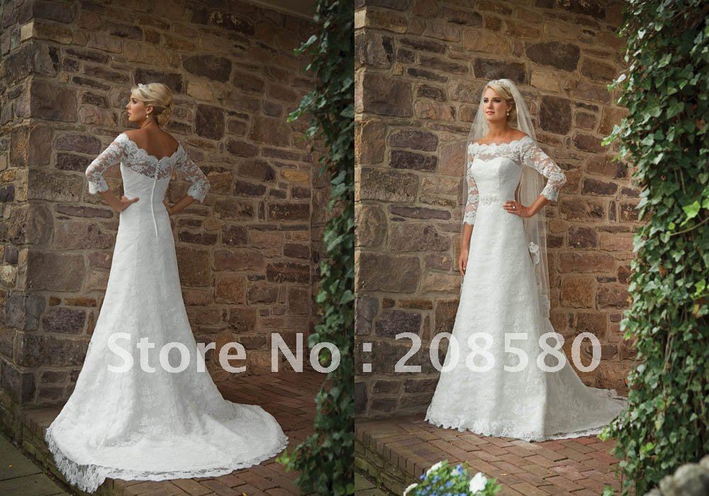 Aline long sleeve winter lace bridal wedding dresses gowns buttons court 