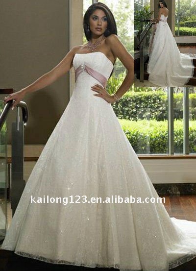 Top seller Strapless Empire Beading Chapel Lace Wedding gown