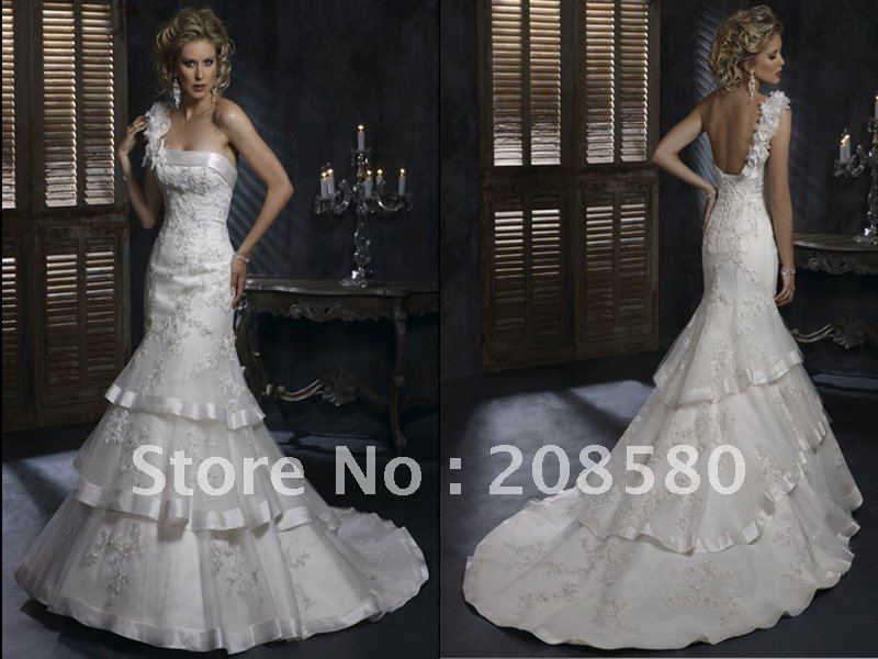 2012 oneshoulder beaded lace mermaid gown bridal wedding dresses court 