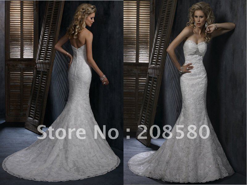 Luxurious sweetheart beaded lace mermaid gown bridal wedding dresses zipper