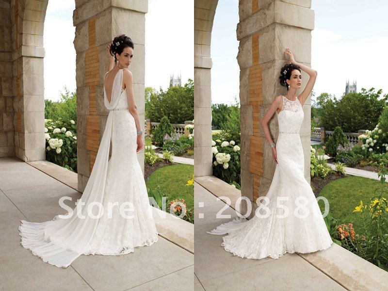 lace high neck backless wedding dress