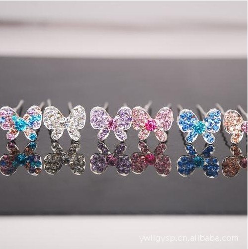 Free Shipping Shining Crystal Butterfly Hair Pin 65cm Mixed Colors 72pcs