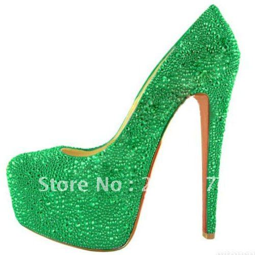  green crystal daffodil pumps sexy wedding shoes fashion party high heels