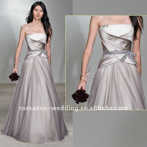 Factory Price VW0058 Strapless Draped Grey Wedding Gown