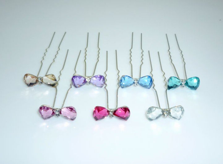 Free Shipping Shining Crystal Butterfly Bridal Hair Pins 68cm Mixed Colors 