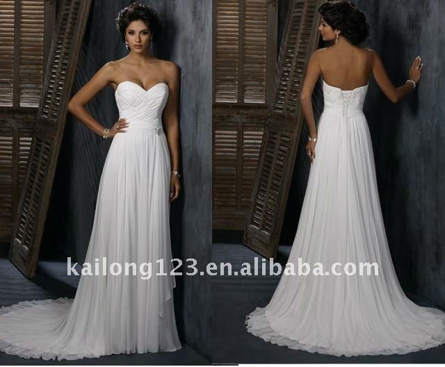 Intricate Sweetheart Strapless Beading White Chiffon Wedding gown