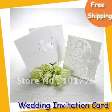  white rose Wedding Invitation Card for wedding 100pcs lot free shipping