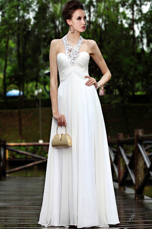 Free shipping aline halter backless sexy white wedding party dress gown 