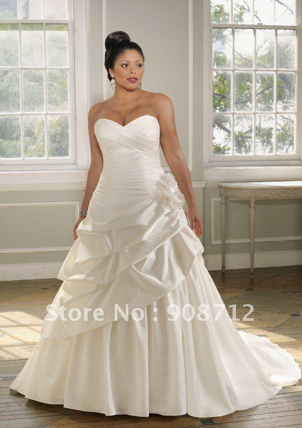  Taffeta ALine Plus Size Wedding Dress with Removable Feathered Flowers