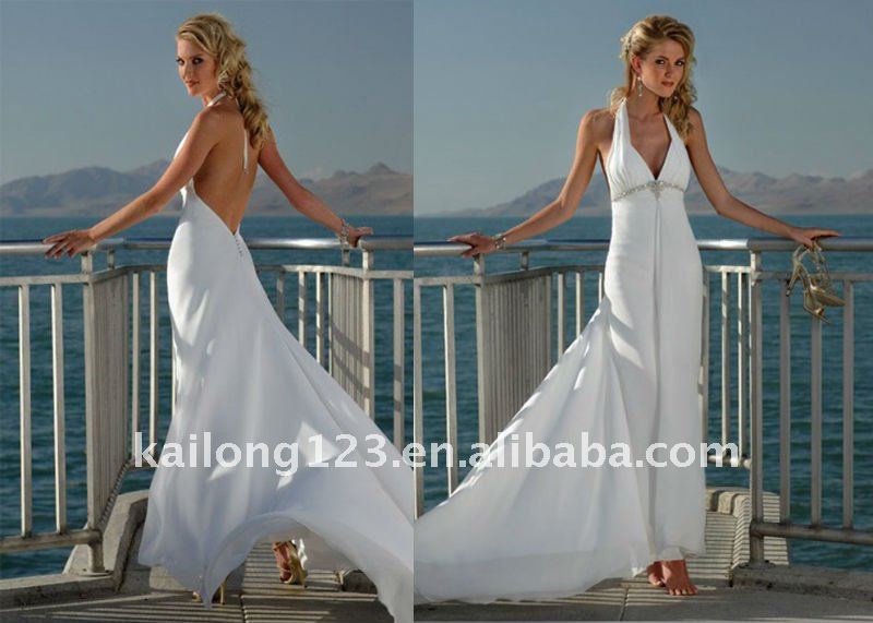 Beach Halter Vneck Chiffon Backless Wedding gown