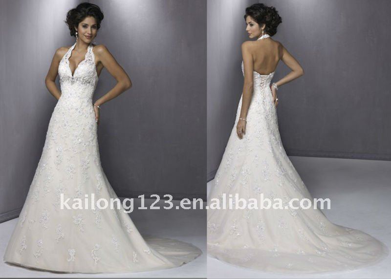 Charming Empire Aline Halter Beading Lace Wedding gown