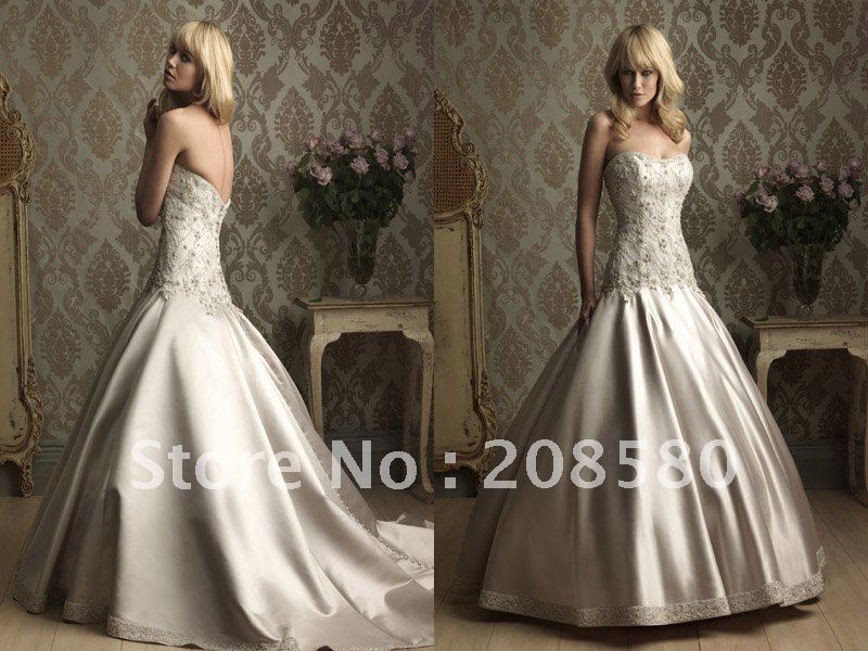 2012 luxurious beaded appliqued satin ball gown bridal wedding dresses court