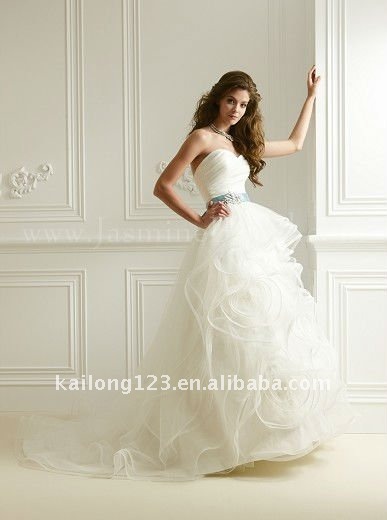 Casual Ball Gown Sweetheart Beaded Bow Sash Tulle Organza Wedding gown