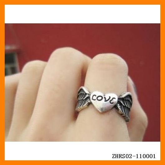 Vintage Rings Alloy Love Heart With Wings Design Free Shipping 120 pcs lot