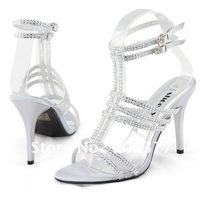  silver satin diamantes evening high heel shoes pro Wedding Dress Party 