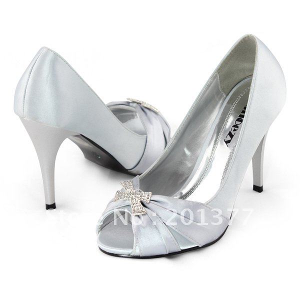  Ladies Silver Satin Peep Toe Wedding Party Diamante Heels Shoes UK38