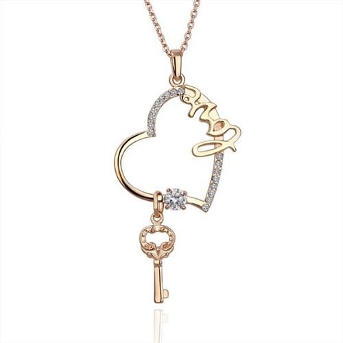 Gold  Necklace on Jewelry 18k Gold Plated Key Charm Love Heart Crystal Pendant Necklace