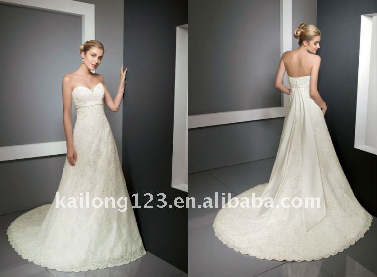 Elegant Empire Aline Sweetheart Beaded Ribbon Sash Ivory Lace Bridal dress