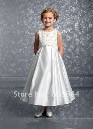 Cheap White Dress on Lovely Girl White Satin And Tulle With Belt Flower Girl Dresses For