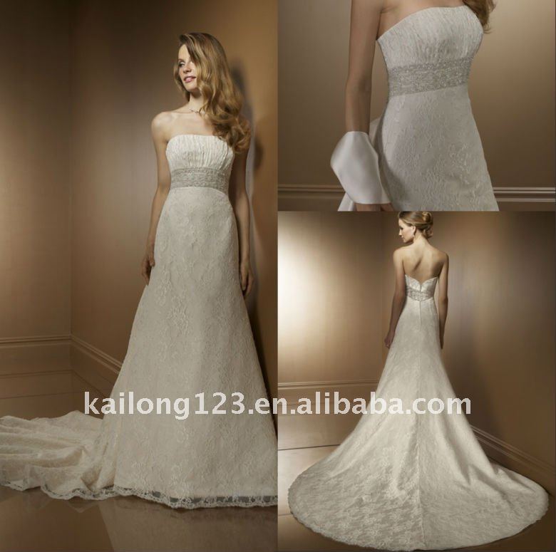 Delicate Aline Strapless Beading Lace Wedding dress