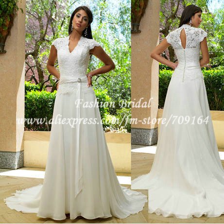 Designer Aline Chiffon Vintage Wedding Dress With Sleeves MH124