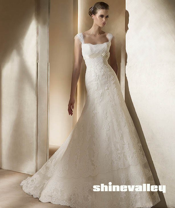 New PV411 Hot Sale Short Sleeves Slim Aline Lace and Tulle Wedding Dress