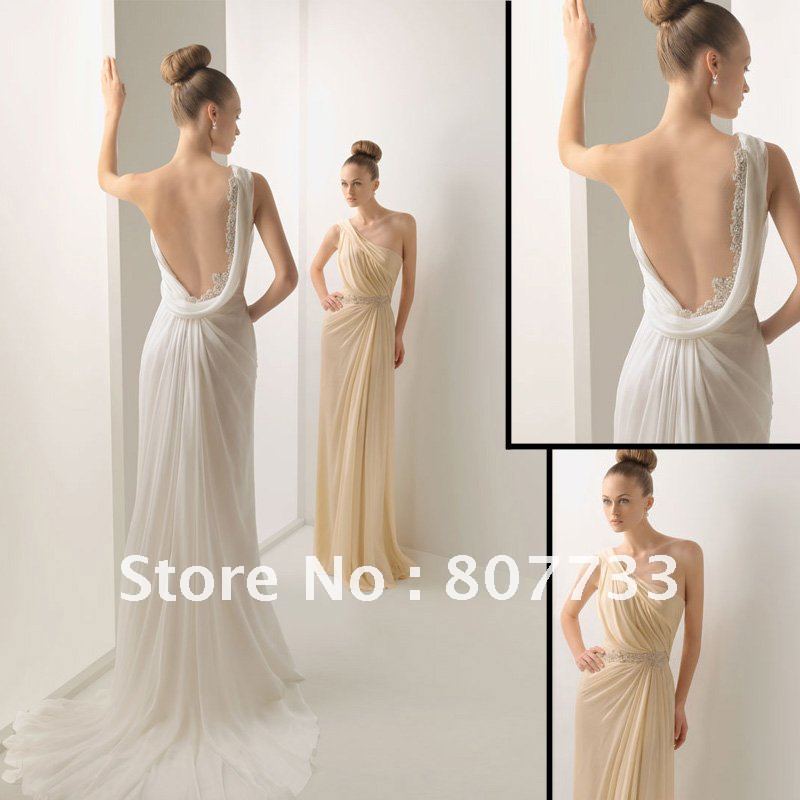 NEW J0079 cheap one shoulder backless flowing chiffon Informal Wedding Gown