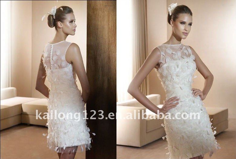  Sheath Sleeveless Boat neck Flowers Ruffled Organza Tulle Bridal gown