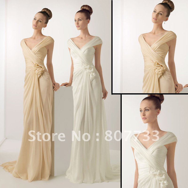 NEW J0084 yellow white chiffon off shoulder destination bridal dress