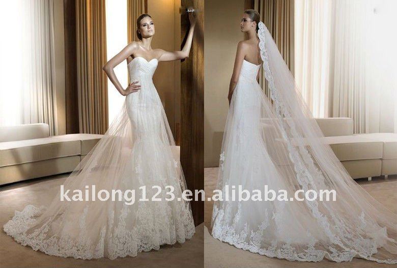 Charming Empire Mermaid Sweetheart Lace Tulle Wedding dress