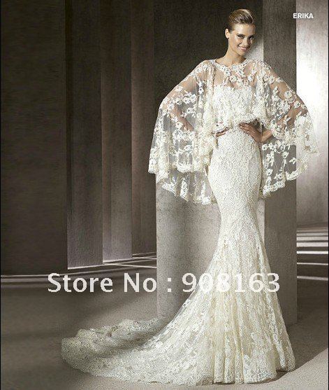 Designer Two Pieces Mermaid Vintage Lace Wedding Dresses 2012 With Jacket