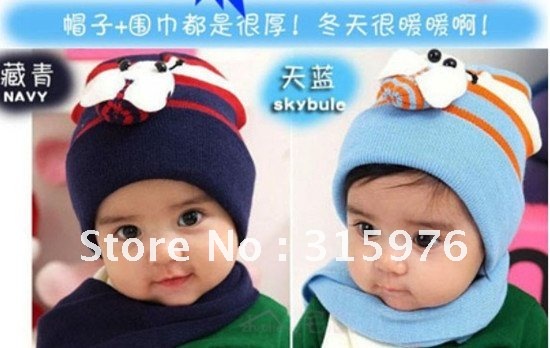 free shipping hot Bees scarf hat suit baby knitting cap children scarf hat 