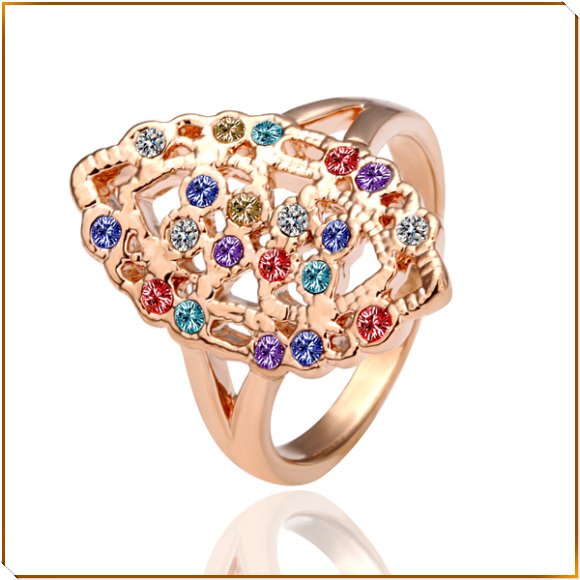 KR004 factory price 18k gold plated colorful crystal wedding ring design 