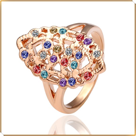 KR004 factory price 18k gold plated colorful crystal wedding ring design