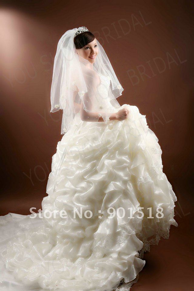 Romantic Beaded Lace Organza Sleeveless Back With Tie Long Trail Wedding 