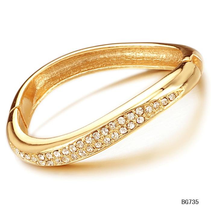 NEW bridal Cuff Bangle 18K yellow gold plated Bangle bracelets Set with diamonds 10mm width wedding - Polling OF Fashion Comp Aug 2012