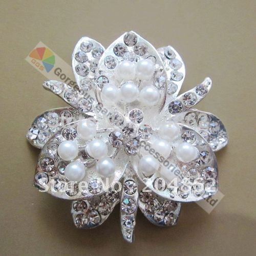  Free shipping 12pcs lot Wedding crystal pearl brooch pin in Sliver