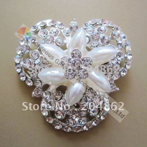  Free shipping 12pcs lot Wedding rhinestone pearl brooch pin in Sliver