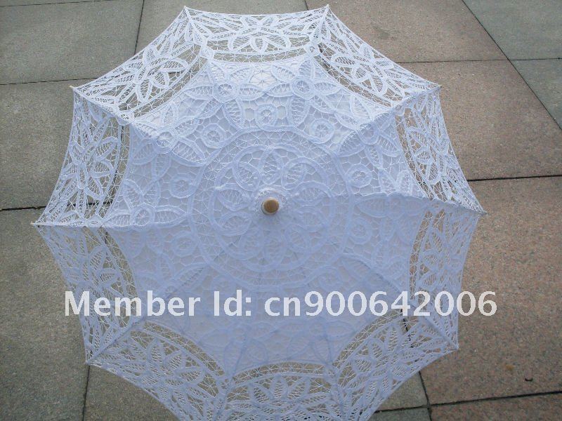 White Full Batten Lace Parasol Umbrella Wedding Xmas free ship