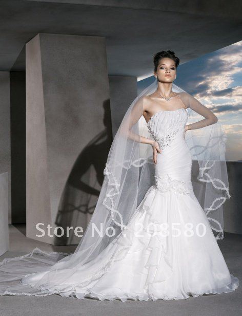 New design strapless mermaid beaded bridal wedding dresses gowns organza 