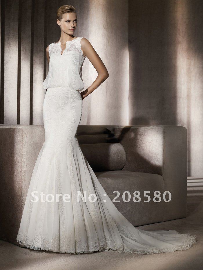 2012 high neck mermaid lace bridal wedding dresses gowns appliques chiffon
