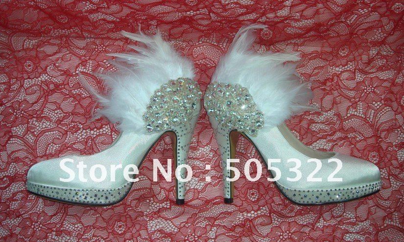 XPS181Free shipping elegant women's white satin crystal wedding shoes with