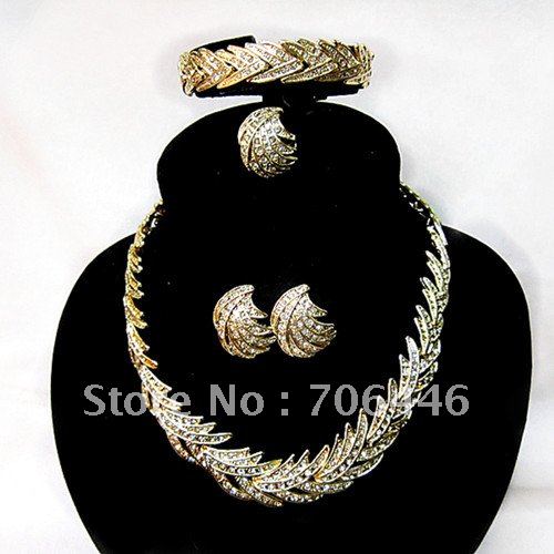 Free Shipping wholesale 21k gold tone bridal jewelry set christmas gift 