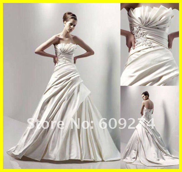 2012 Robe Mariage Strapless Ball Gown Taffeta Beading Charming Wedding dress